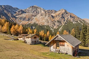 The secluded Steiner Alm with the Tribulaun mountains in the background, Obernberg am Brenner, Innsbruck Land, Tyrol