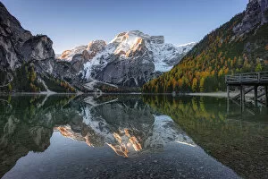 Adige Gallery: Seekofel (2810m) reflected in lake Prags Lago die Braies Nature Park Fanes Sennes Prags