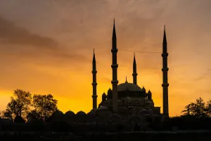 Selimiye Mosque Prints: Selimiye mosque silhouette in the city center at sunrise. Edirne, Tracia region, Turkey