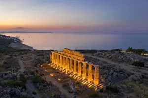 Mediterranean Area Prints: Selinunte, Sicily. Aerial view of the Greek temple at sunrise