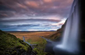 Southern Prints: Seljalandsfoss waterfall at sunset, Skogar, Southern Region, Iceland
