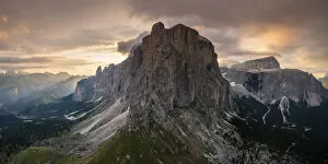 Sella Towers group during a summer sunrise from Sella Pass