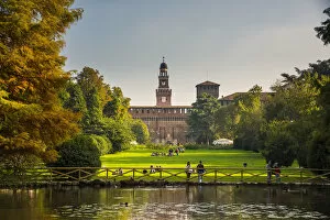 Images Dated 11th November 2015: Sempione park with Castello Sforzesco medieval castle in the background, Milan, Lombardy