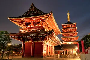 Senso-ji Temple & Pagoda at Night, Tokyo, Japan