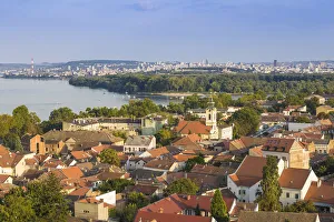 Serbia, Belgrade, Zemun, View of Zemun rooftops, Crkva Uznesenja blazene Djevice