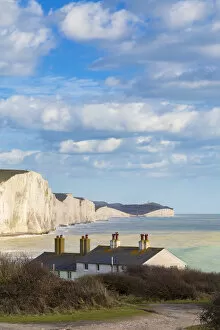 Images Dated 18th May 2021: Seven Sisters cliffs and the coastguard cottages, from Seaford Head across the River