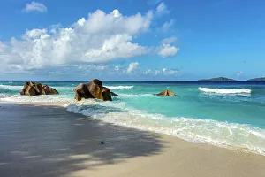 La Digue Prints: Seychelles, La Digue, Anse Gaulettes beach, Indian Ocean