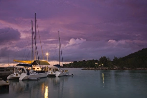 Seychelles, La Digue Island, La Passe, harborview, dusk