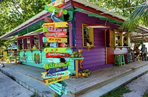 Beach Bar Prints: Seychelles, La Digue, La Passe village, Beach bar