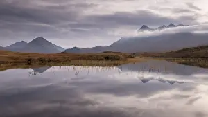 Serene Landscape Prints: Sgurr nan Gillean mountain reflected in Loch nan Eilean