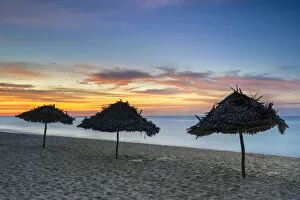 Aklan Gallery: Shade umbrellas on Puka Shell Beach at sunset, Boracay Island, Aklan Province, Western