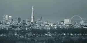 Hyde Park Prints: The Shard, Canary Wharf and London Eye above Hyde Park, London, England, UK