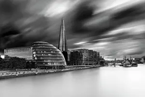 City Hall Prints: The Shard, City Hall and More London at dusk, from Tower Bridge, London, England