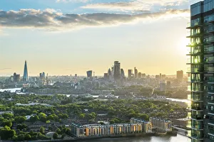 The Shard and London skyline from Canary Wharf, London, England, UK