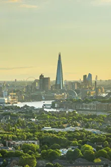The Shard and London skyline from Canary Wharf, London, England, UK