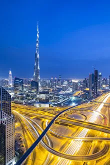 Images Dated 4th April 2013: Sheikh Zayad Road and Burj Khalifa, Downtown, Dubai, United Arab Emirates