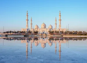 Symmetrical Prints: Sheikh Zayed bin Sultan Al Nahyan Grand Mosque at sunrise, Abu Dhabi, United Arab
