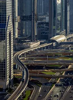 Sheikh Zayed Road and Metro Line, Dubai International Financial Centre, elevated view
