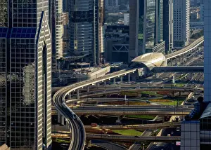 Difc Prints: Sheikh Zayed Road and Metro Line, Dubai International Financial Centre, elevated view