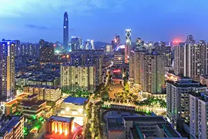 Shenzhen skyline at twilight with the tallest building of the city on background
