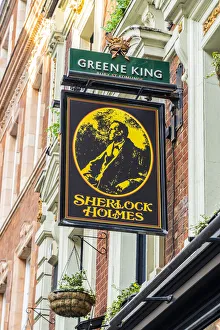 Sherlock holmes pub sign, Trafalgar Square, London, England, Uk Sherlock holmes pub sign, Trafalgar Square, London, England, Uk