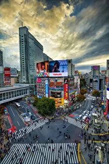 Shibuya Crossing at Sunset, Tokyo, Honshu, Japan