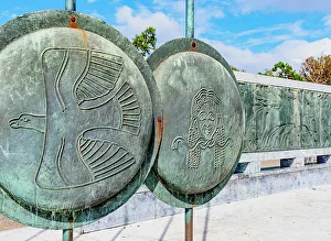 Falcon Prints: Shields with Falcon and Gorgon Medusa embossments