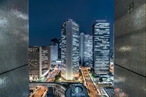 Business District Prints: Shinjuku skyscrapers at night with view towards the Mitsui and Sumitomo Building, Tokyo