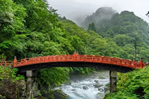 Nikko Prints: Shinkyo bridge, (red bridge), Nikko, Japan