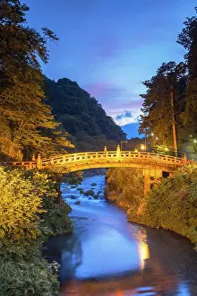 Nikko Prints: Shinkyo Bridge at sunset (UNESCO World Heritage Site), Nikko, Tochigi, Japan
