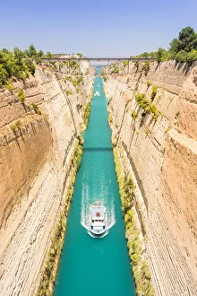 Moving Prints: Ships transiting in the narrow Corinth canal, Corinthia region, Peloponnese, Greece