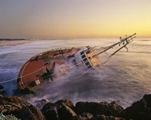 A shipwreck on the coastline of Figueira da Foz, Portugal