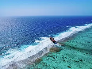 Atoll Prints: Shipwreck at the Lighthouse Reef, aerial view, Belize District, Belize