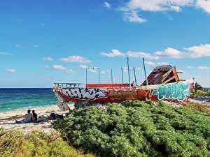 Motorboats Prints: Shipwreck at Playa Punta Morena, Cozumel Island, Quintana Roo State, Mexico