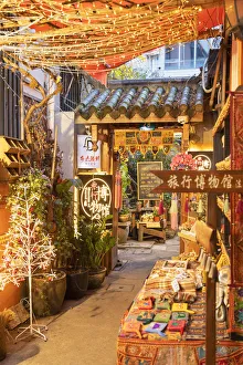 Shopping District Prints: Shops in alleyway of Tianzifang, Shanghai, China