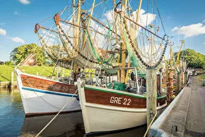 Nets Prints: Shrimp boats in the harbor of Greetsiel, East Frisia, Lower Saxony, Germany