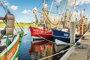Nets Prints: Shrimp boats in the harbor of Greetsiel, East Frisia, Lower Saxony, Germany