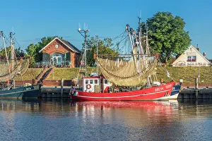Nets Prints: Shrimp boats in the harbor of Greetsiel at sunrise, East Frisia, Lower Saxony, Germany