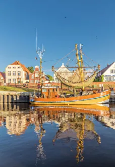 Nets Prints: Shrimp boats in the harbor of Greetsiel at sunrise, East Frisia, Lower Saxony, Germany