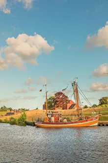 Nets Prints: Shrimp boats in the harbor of Greetsiel at sunset, East Frisia, Lower Saxony, Germany