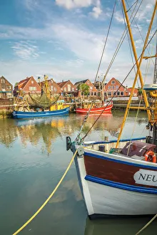 Nets Prints: Shrimp boats in the harbor of Neuharlingersiel, East Frisia, Lower Saxony, Germany