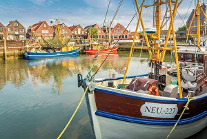 Ship Prints: Shrimp boats in the harbor of Neuharlingersiel, East Frisia, Lower Saxony, Germany