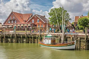 Nets Prints: Shrimp boats in the harbor of Neuharlingersiel, East Frisia, Lower Saxony, Germany