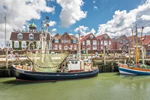 Nets Prints: Shrimp boats in the harbor of Neuharlingersiel, East Frisia, Lower Saxony, Germany