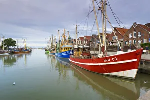 Shrimp cutter in the fishing harbor in Neuharlingersiel, East Frisia, North Sea