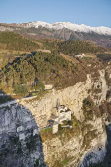 Verona Prints: The Shrine of the Corona, linging on the rock of the mountains, Spiazzi, Verona, Veneto