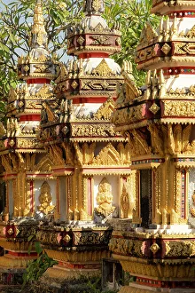 Shrines to guardian gods outside Wat That Luang Tai, Pha That Luang, Vientiane (capital city), Laos