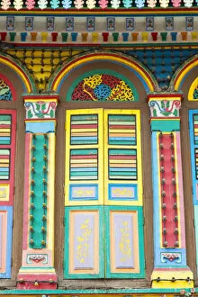 Images Dated 9th March 2017: Shutters of traditional villa, Little India, Singapore