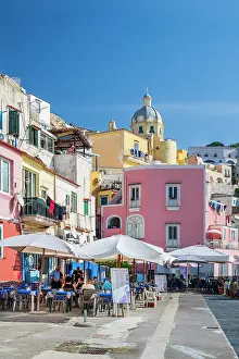 Tyrrhenian Prints: Sidewalk cafe in Corricella, Procida, Campania, Italy
