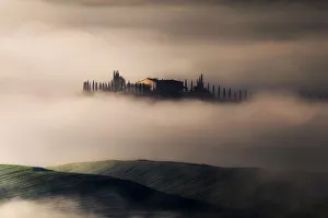 Belvedere Prints: Siena countryside covered with fog during spring, Val d Orcia, Tuscany, Italy